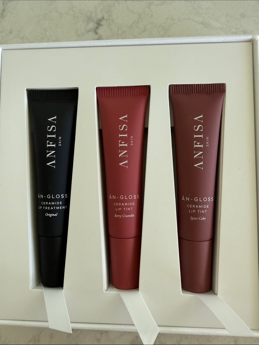 ANFISA AN-GLOSS Ceramide Lip Tint Trio — Original, Berry Crumble, Spice Cake